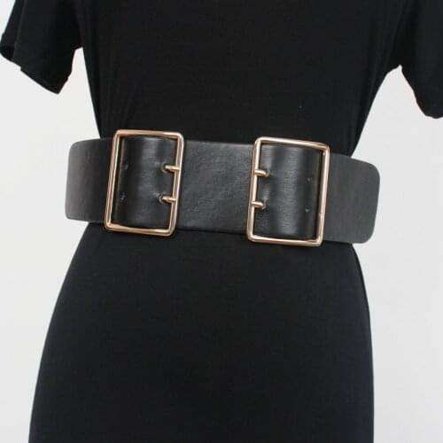 2021 Double Buckles Waist Belt 6CM PU Elastic Cinch Waistband For Women European Female Wide Faux leather ceinture Strap caestus