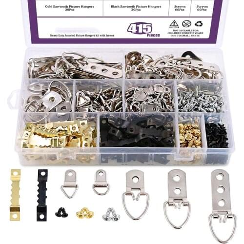 415pcs Photo Picture Frame Hangers with Screws for Home Photo Wall Oil Painting Mirror Hanging Hooks Assortment Kit