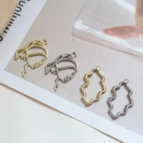 6pcs Alloy Statement Earrings for Women face line side face simple hollow wave pendant diy jewelry necklace accessory material
