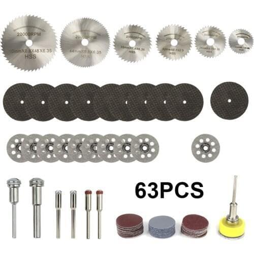 63pcs Diamond Saw Blade Cutting Discs HSS Mini Circular Saw Blade For Dremel Rotary Tools Resin Cut-Off Wheels Abrasive Sanding
