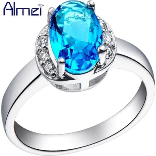Almei Wedding Wholesale Jewellery Mix Lots Cubic Zircon Ring Blue Red Stone Big Vintage Rings for Women Party Gifts J282