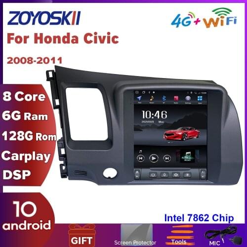 ZOYOSKII Android 10 os 10.4 inch vertical screen CAR radio GPS bluetooth navigation player for right left Honda Civic 2008-2011