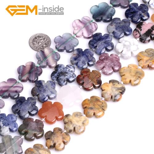Natural 20mm Carved Flower Assorted Material (Pink Quartzs Jades Fluorite Jaspers Agates) Beads For Jewelry Making Beads 15" DIY