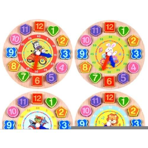 Baby Wooden Toys Alarm Clock Children Cartoon Animal Model Digital String Montessori Early Education Educational Toys Gift