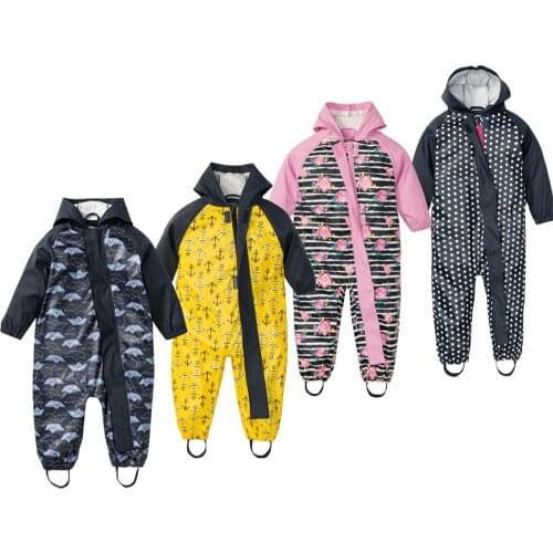 Kids Jumpsuit for Girls Waterproof Overall Girls PU Rain Pants Children Raincoat Baby Hooded Rainwear For Boys Girls Clothes