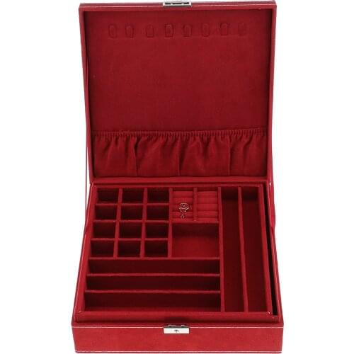 Two-Layer Velvet Box Earrings Necklace Bracelet Jewelry Case Storage Organizer with Key Red/Purple/Blue 26 x 26 x 8cm