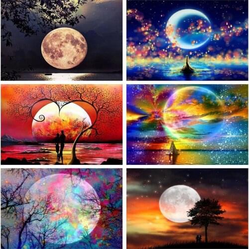 Evershine 5D DIY Diamond Painting Moon Full Square Drill Embroidery Landscape Cross Stitch Rhinestones Mosaic Diamond Art Kit