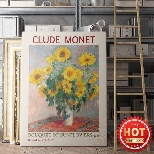 The Met Exhibition Museum Poster, Claude Monet Artworks Bouquet Of Sunflowers Wall Picture, Monet Vintage Art Flower Decor Mural