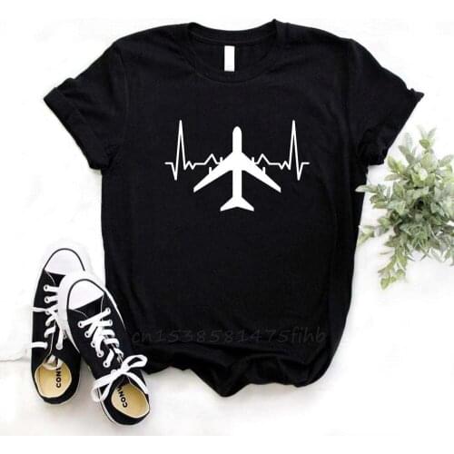 Plane Heartbeat Print Women Tshirt No Fade Premium T Shirt Gift Lady Girl Woman T-Shirts Graphic Top Tee Customize