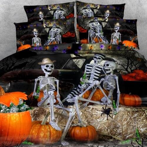 Royal Linen Source Brand 4PCS PER SET New 3d HD digital Print Funny Skeleton Halloween Party bed set halloween bedding