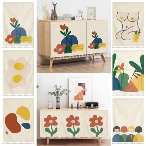 Kitchen Short Curtain Dustproof Cabinet Curtains Hanging Half-curtain with Tassels Printed Wardrobe Cover for Home Decor