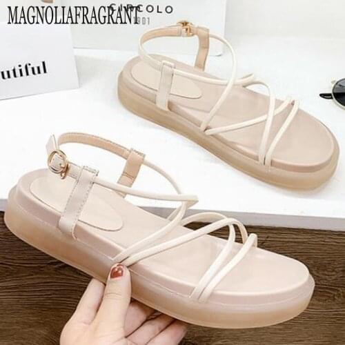Summer Sandals Woman Shoes Flat 2020 fashion Open toe Buckle Beach Sandals Bandage Cross platform Roman Casual Shoes women hy540