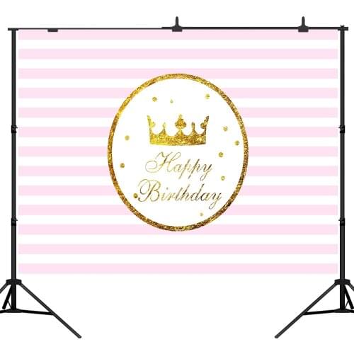 Lyavshi photography background pink white stripe gold frame happy birthday party backdrop photocall photo studio decoration
