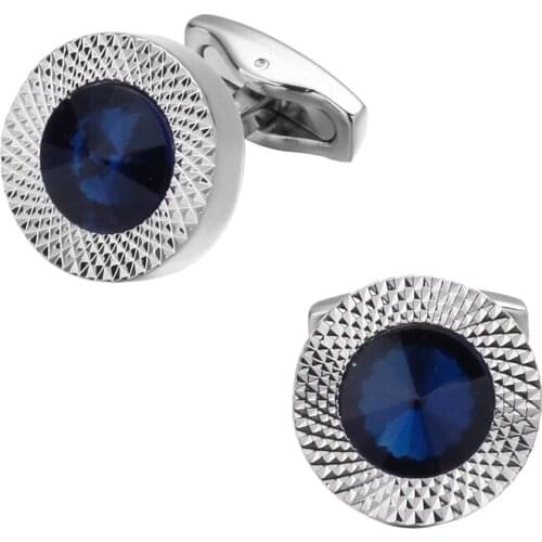 Fashion brand mens shirts Cufflinks Cuff silvery round top high-grade Blue Crystal Cufflinks wholesale and retail