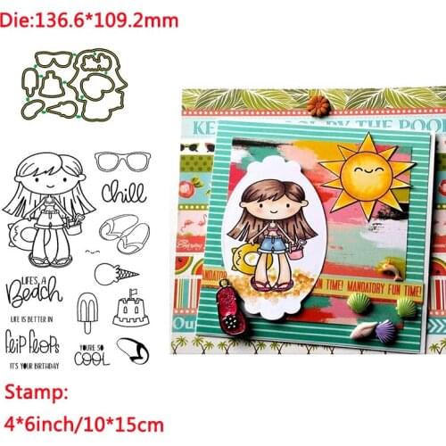 A Cool Beach Girl Flip Flop Sunglasses Words Transparent Clear Stamps Matchable Cutting Dies For DIY Scrapbooking Cards Crafts