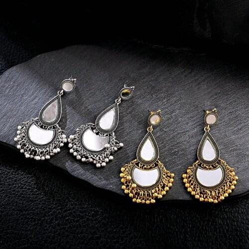 Trendy Womens India Water Drop Alloy Tassel Stud Earrings Gold Silver Color Tibetan Jewelry Bohemia Jhumka Earrings