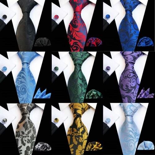 Men Business Floral Paisley Necktie Handkerchief Cufflinks Pocket Square Set BWTHZ0346