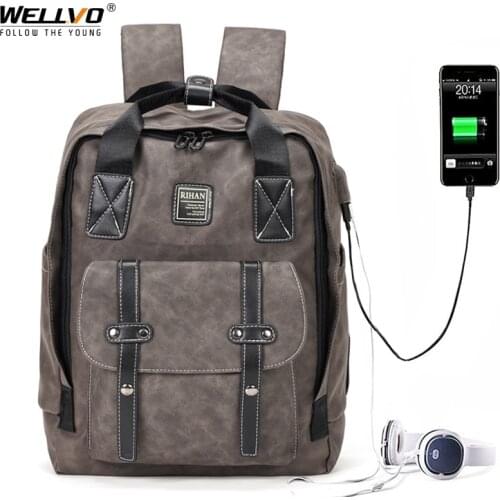 Retro Travel Backpacks Men Leather Business Laptop Rucksack Large Capacity Luggage Storage Bag Male Waterproof School Bag XA215C