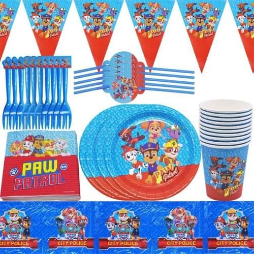 New Paw Patrol Theme Kids Boy Girl Favor Birthday Party Paper Disposable Cup+Plate+Napkin+Straw+Tablecloth Decoration Supplies