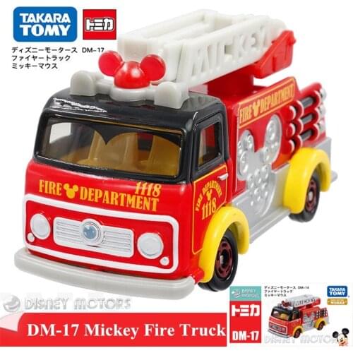 Original Tomy Mini DM-17 Fire Truck Model Car Simulation Mickey Mouse Metal Diecast Vehicle Gift toys for Children 835035