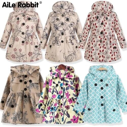 2019 Autumn Fashion Windbreaker Girls Clothes Jacket Flower Brand Coat Khaki Classic Trench Coat Elegant Childrens Wear Ins