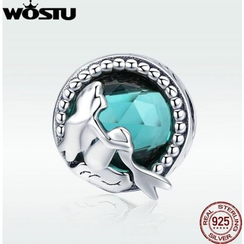 WOSTU 100% Real 925 Sterling Silver Romantic Mermaid Charms fit Original Bead Bracelet Pendant DIY Fashion Jewelry Gift DXC894
