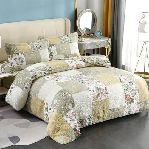 Patchwork Quilt Sets 3PC Cotton Bedspreads for Bed Quilted Bedding with 2 Shams Queen Size 4PC Duvet Cover Set