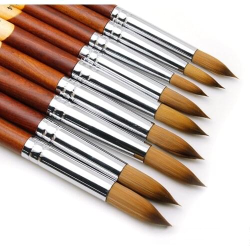 Professional Nail Art Brush Kolinsky Sable Hair for Crystal UV Gel Painting Polish Powder Brush Wood Handle Carving Tool