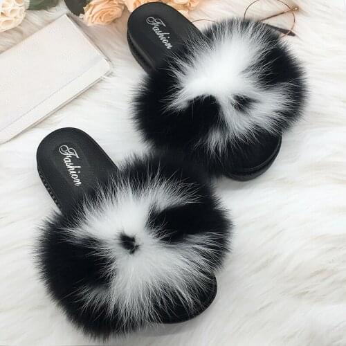 Furry Slides For Women Fluffy Slippers Indoor Summer Flip Flops Women Real Fur Sandals Ladies House Female Shoes Removable Fur