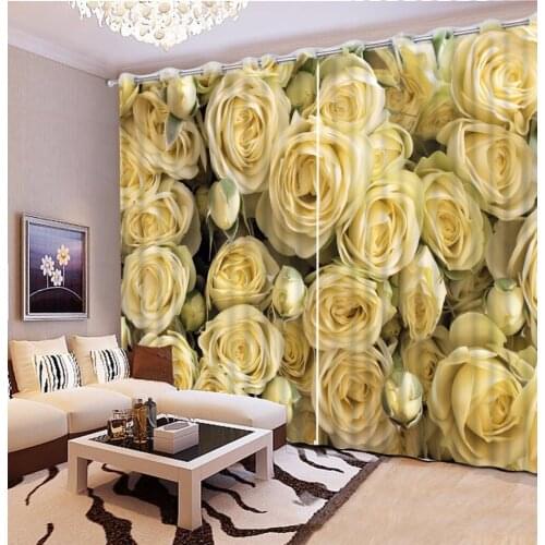 Luxury Living Room Curtains Yellow Rose 3D Curtains For The Bedroom Kitchen Modern Window Drapes Rideaux Cortinas pillowcase