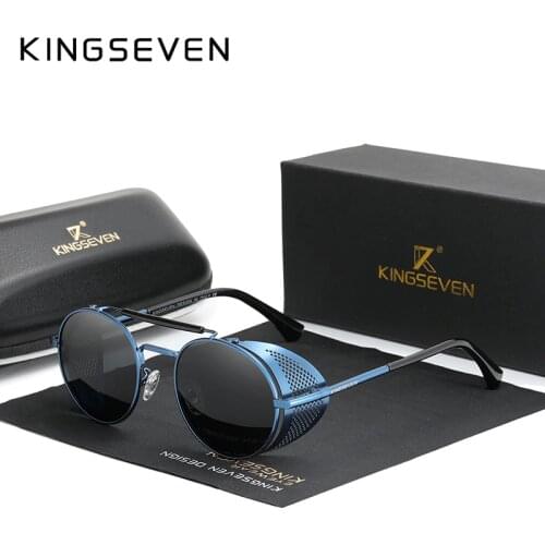 Genuine KINGSEVEN Retro Round Steampunk Sunglasses Men Retro Women Sun Glasses Shades Vintage Travel Eyewear Gafas De Sol 7550