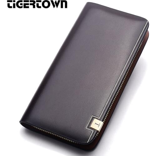 TIGERTOWN Mens Genuine Leather Real Cowhide Casual Wristbands Handbag Wallet Money Clips Coins Holders Cluth Hand Bag Purse