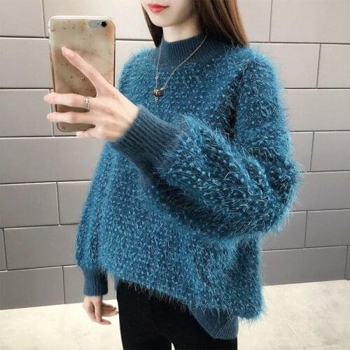 Turtleneck Sweater Women Autumn Winter Thick Imitation Mink Hair Tassel Bottoming Knitting Sweaters Pullover Female Tops