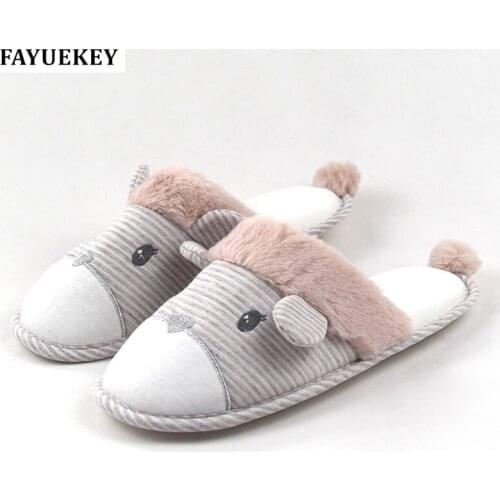 FAYUEKEY 2018 New Fashion Spring Autumn Women Home Cartoon Bear Soft Plush Slippers Indoor Floor Girls Breathable Flat Shoes