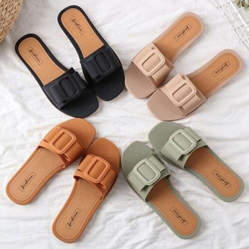 Comemore 2021 New Style Square Buckle Summer Outside Wear Womens Fashion Korean Sandal Soft Bottomed Beach Slippers Women Shoes