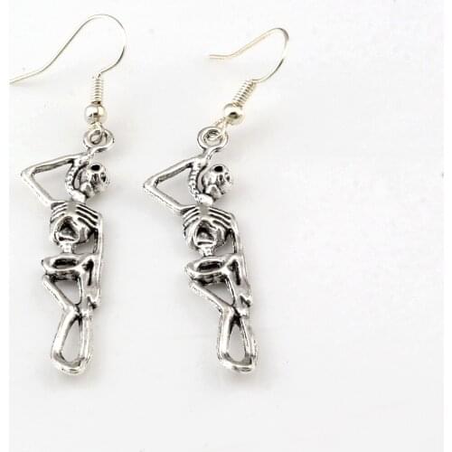 Zinc alloy SUICIDE HANGING SKELETON Charm Earrings Fish Ear Hook 20pairs/lot Chandelier Jewelry DIY 12x59.5mm A-444e