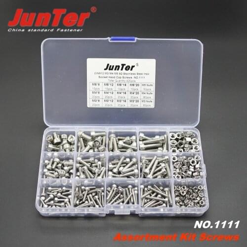 High-quality 420pcs M3 M4 M5 A2 Stainless Steel DIN912 Allen Bolts Hex Socket Head Cap Screws With Nuts Assortment Kit NO.1111
