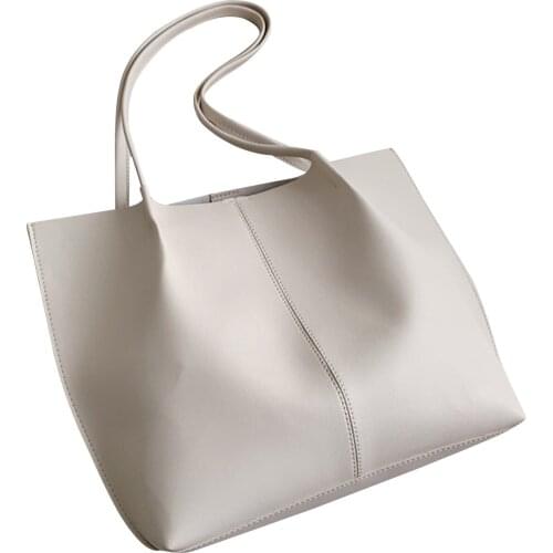 Women PU Leather Tote Bag, Adults Solid Color Magnetic Button Shoulder Bag (White, Black, Khaki)