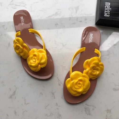 2019 New Women Melissa Flower Slippers Jelly Shoes Non-Slip Beach Slippers 3D Flower Shoes Melissa Shoes