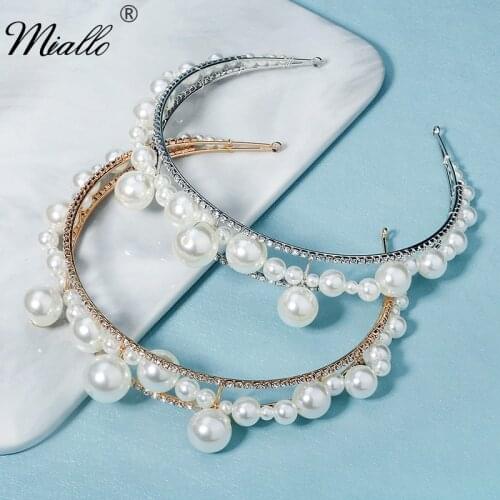 Miallo Bridal Hairband Pearl Headband for Women Hair Accessories Party Headbands Tiaras and Crowns Headpiece Jewelry Gifts