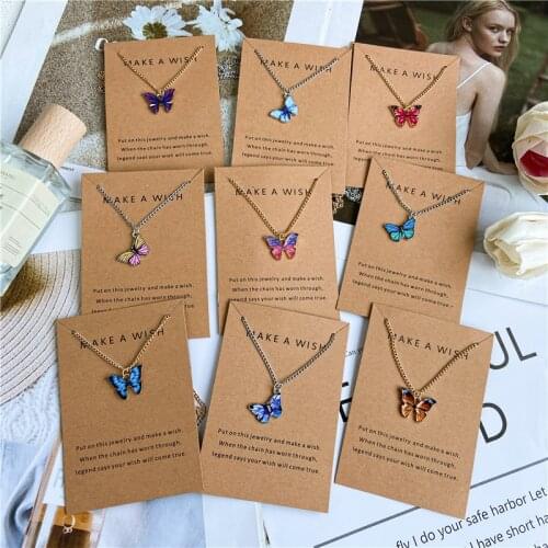 Korean Fashion Blue Cute Butterfly Pendant Necklace For Women Gold Color Statement Necklace Gifts Jewelry
