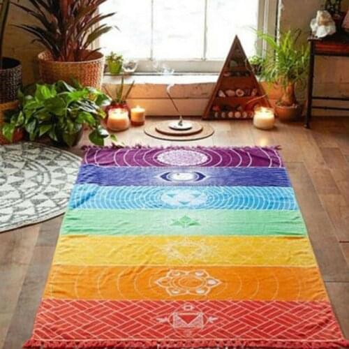 1Pcs Tassels Single Rainbow Chakra Tapestry Towel Mandala Boho Stripes Travel Yoga Mat Tapestry