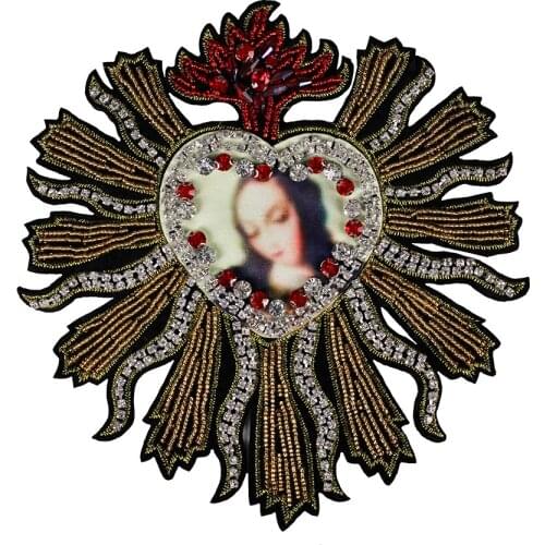 10pieces Handmade Beaded Crystal Heart Girl Pattern Diamond Rhinestones Patches Applique Clothes Decorated Sewing TH778