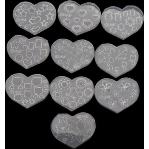 83XC 10Pcs Mini Nail Art Silicone Mold Cat Bear Flower Letter Resin Mold Jewelry Tool