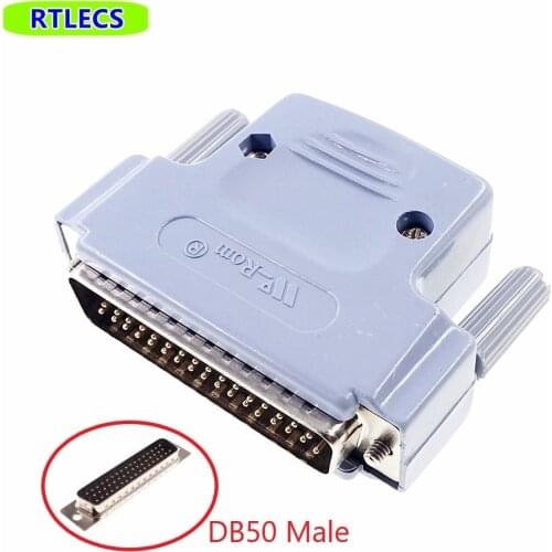 2Pcs D-Sub Connector 50 Position 3 Rows Plug Male Wire Solder Type 50 Pin Industrial Level + Plastic Shell DIY