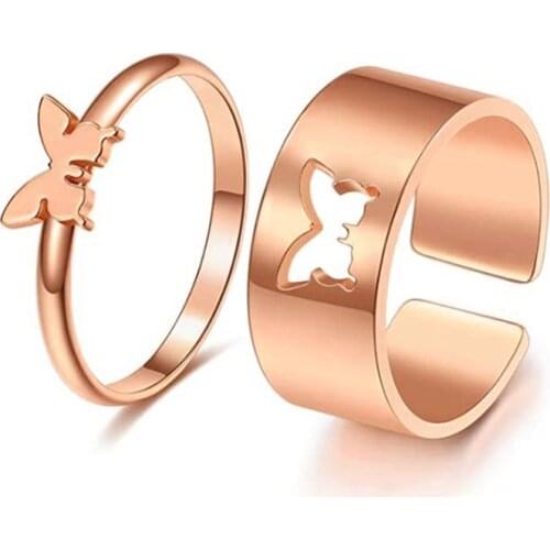 2 PCS/Sets 2021 Fashion Charm Jewelry Stainless Steel Couple Rings Vintage Titanium Steel Butterfly Rings for Women Anillos