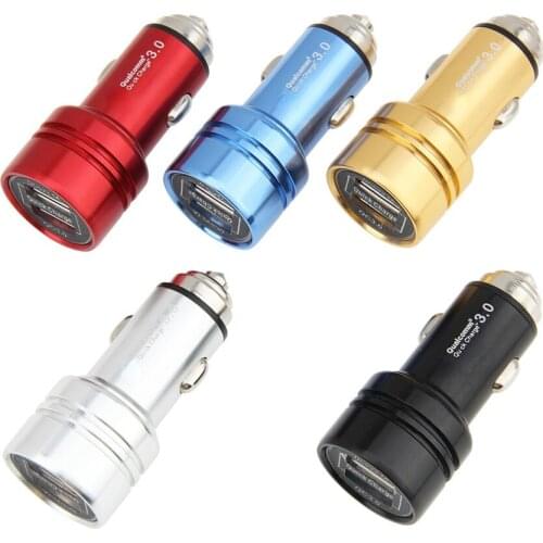 300pcs/lot Wholesale Metal Quick Charge 3.0 Car Charger Dual USB Ports QC 3.0 Car Charger Adapter for iPhone/Galaxy etc