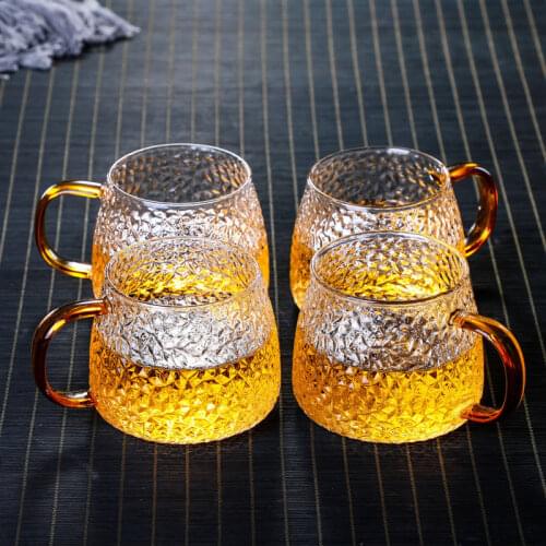 4pcs Handmade Glass Tea Set High Temperature Resistant Glass Explosion Proof Cold Water Cup Office Cup with Handle