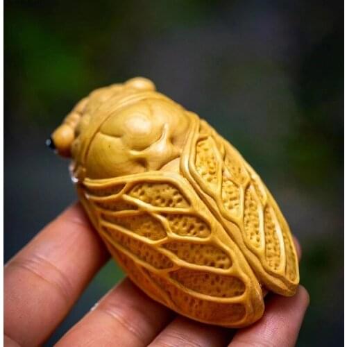 Boxwood 7.5 cm Insect Wealth Golden Cicada Collectible Car Pendant Small Pendant Home Decoration Crafts