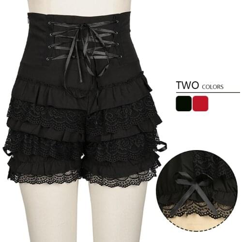 Black Gothic Steampunk Lolita Ruffle Lace Safety Shorts Pumpkin Bloomer High Waist Shorts Pants Retro Women Boyshort Panties